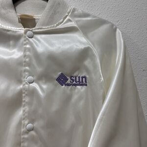 Vintage Sun Microsystems Oracle Satin Bomber Jacket Mens L Made In USA White